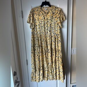Topshop Yellow Lazy Daisy Midi Ruffle Prairie Dress